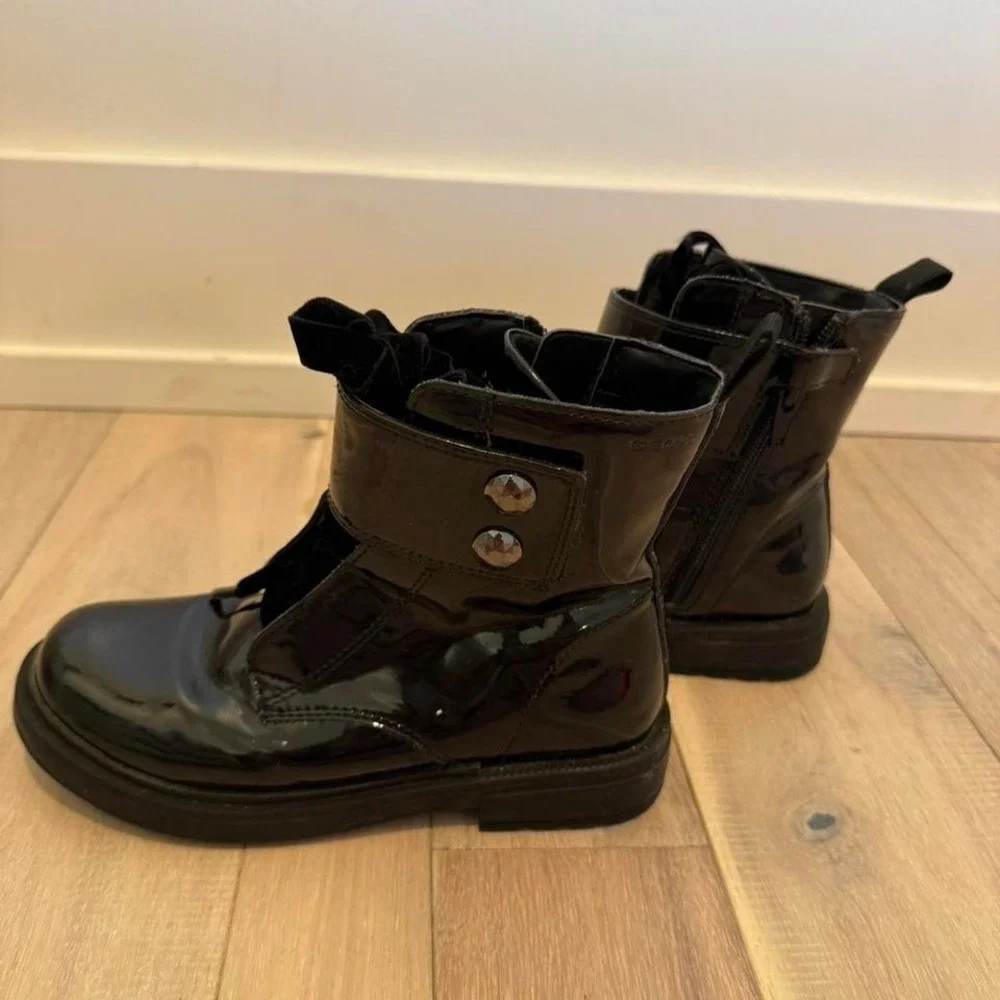 Kids GEOX black patent leather boots Sz 12y  #leather #boots